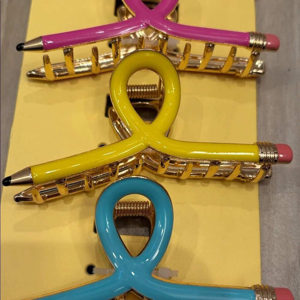 NWT Piper K Vibrant Pink, Yellow, and Blue Pencil Loop Hair Claw Clips